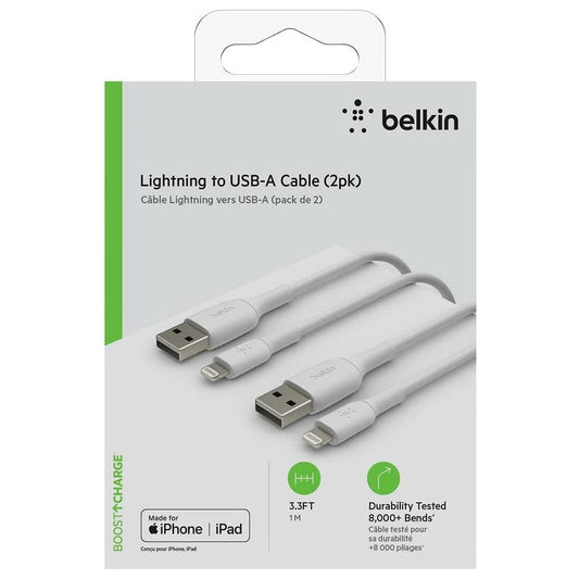 Belkin Lightning-kabel - Boost Charge Lightning/USB-kabel voor iPhone, iPad, AirPods - MFi-gecertificeerde - 1 meter - 2 stuks - NLMAX