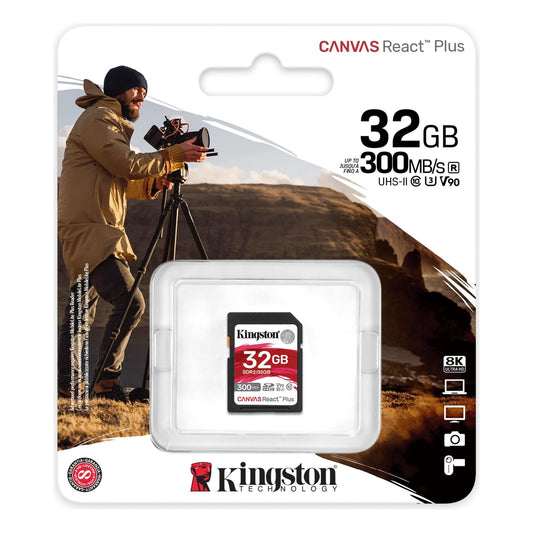 Kingston Canvas React Plus 32GB SDHC-geheugenkaart UHS-II 300R/260W U3 V90 voor Full HD/4K/8K - SDR2/32GB - NLMAX