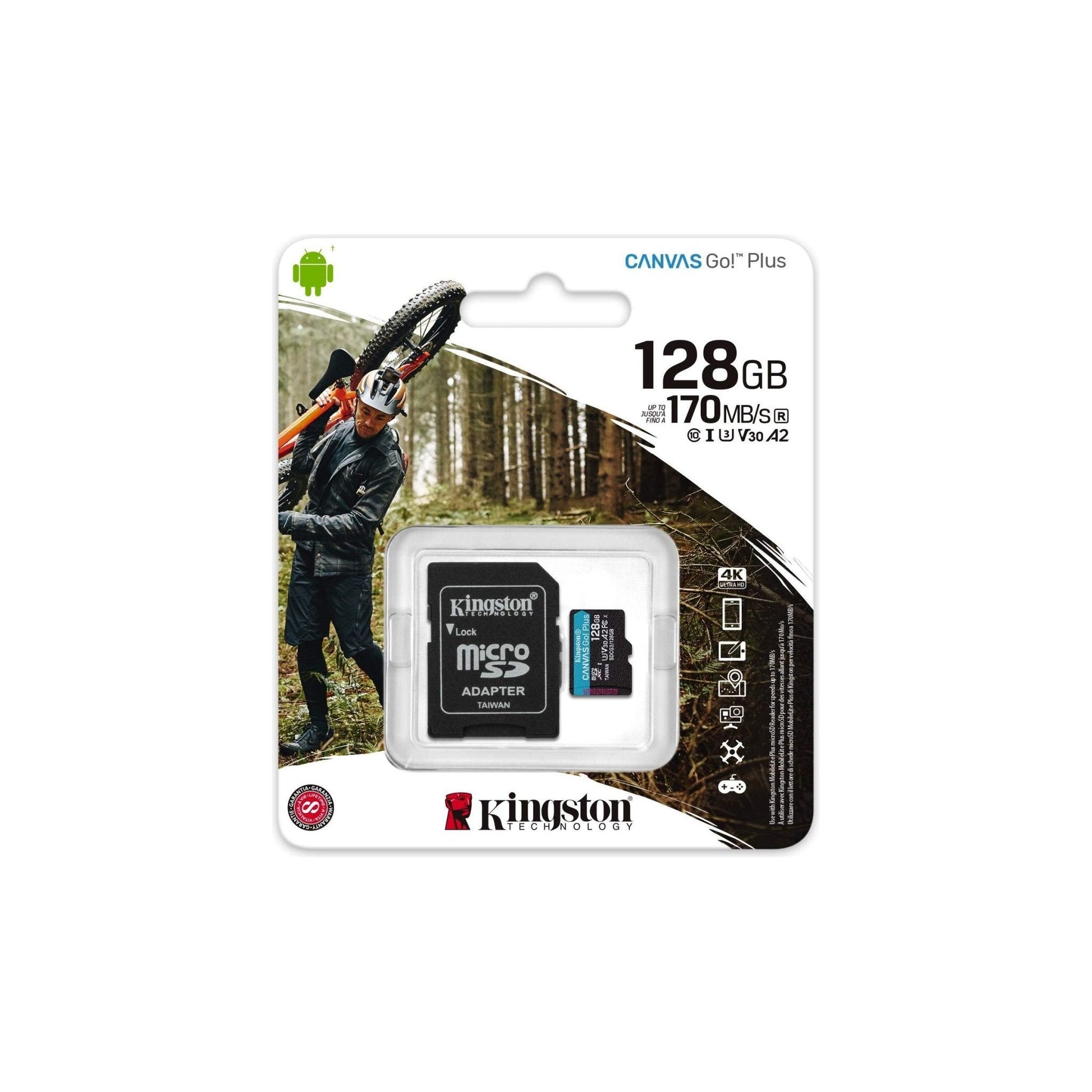 Kingston Technology Canvas Go! Plus memory card 128 GB MicroSD Class 10 UHS-I - Kingston Technology Canvas Go! Plus, 128 GB, MicroSD, Class 10, UHS-I, 170 MB/s, 90 MB/s - NLMAX