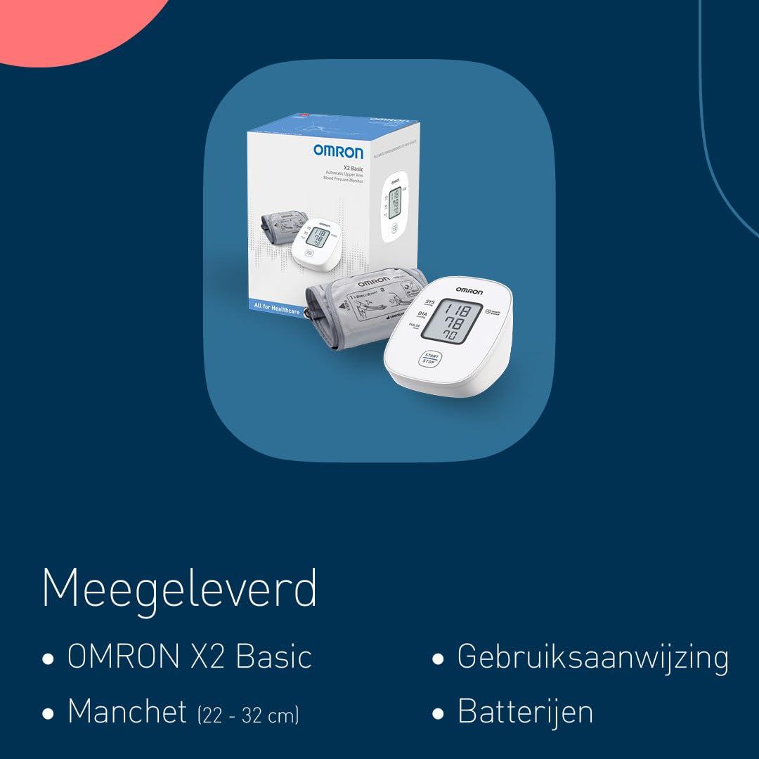 OMRON X2 Basic – Klinisch gevalideerde automatische bloeddrukmeter met detectie van onregelmatige hartslag en gids voor het omwikkelen van manchetten | Bovenarm bloeddrukmeter - NLMAX