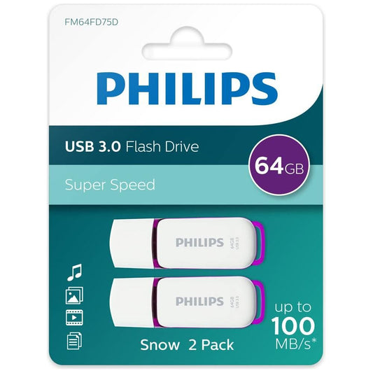 Philips Snow USB Flash Drive 64 GB, USB 3.0, 2 pack - Purple - NLMAX