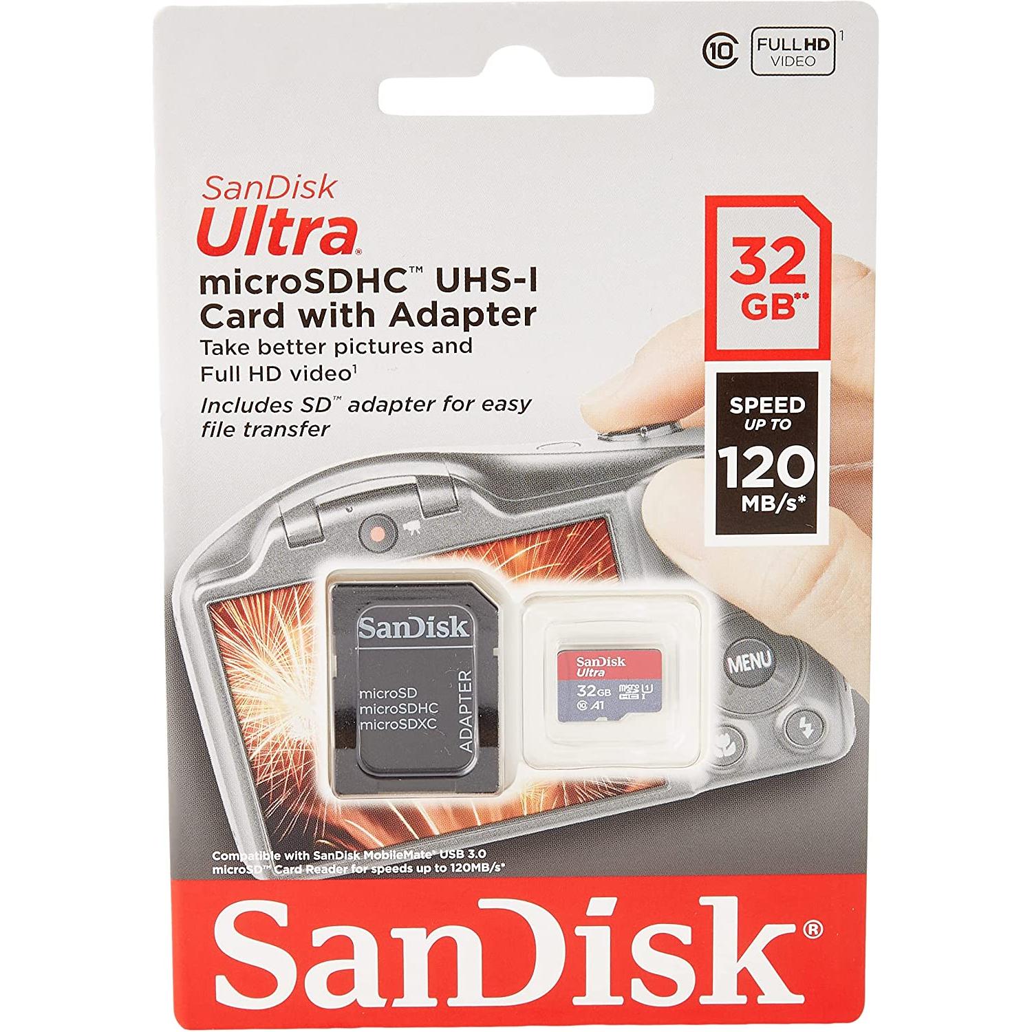 Sandisk Ultra 32 GB microSDHC UHS-I U1 Class 10 Geheugen Kaart met Adapter, tot 120 MB/s - NLMAX