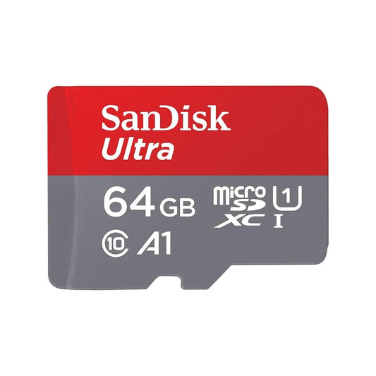 SanDisk Ultra 64 GB microSDXC Memory Card + SD Adapter with A1 App Performance Up to 120 MB/s, Class 10, U1, Red/Grey - NLMAX