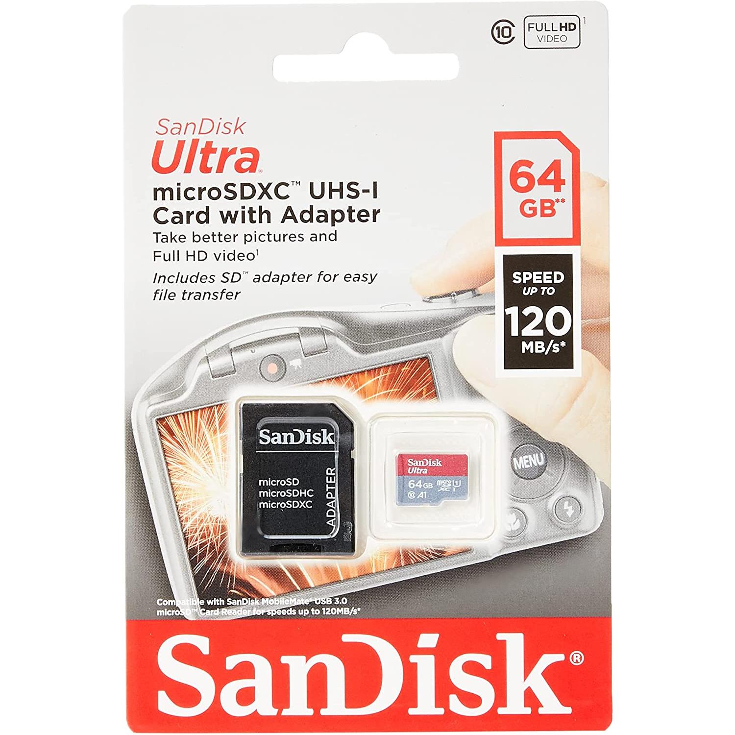 Sandisk Ultra microSDXC UHS-I U1 Class 10 Geheugen Kaart met Adapter, tot 120 MB/s - NLMAX